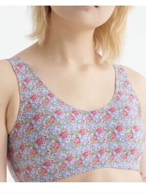knix Lavender Floral Wireless Bralette with Pink Rose Print